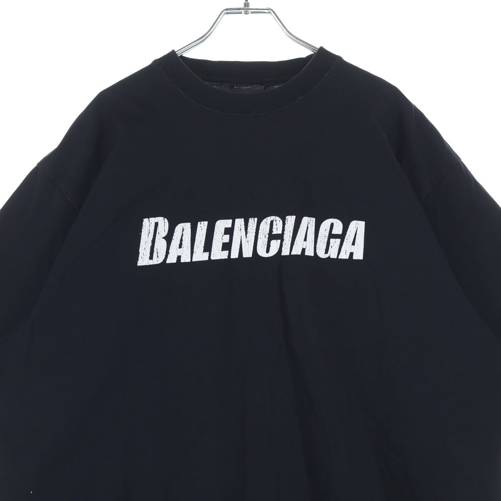 BALENCIAGA(バレンシアガ) デストロイ ロゴプリント ダメージ加工 オーバーサイズ 半袖 クルーネック Tシャツ 651795 TNVl1