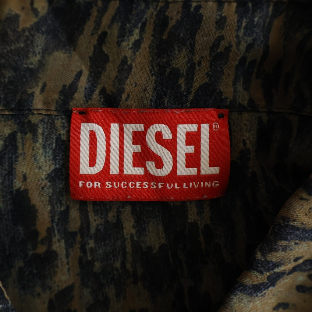 DIESEL(ディーゼル) C-OSMOS ネックDロゴ刺繍 シースルー 長袖シャツ ブラウン 0QJAM