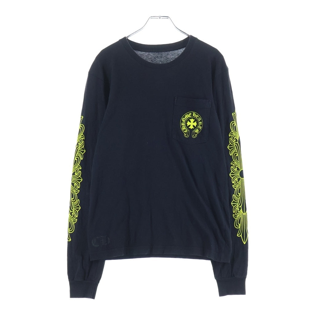 CHROME HEARTS(クロムハーツ) オールドイングリッシュ 袖フローラル 長袖 クルーネック カットソー ブラック/イエロー