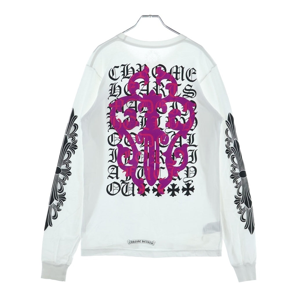 CHROME HEARTS(クロムハーツ) DAGGER EYE CHART L/S TEE ダガー アイチャート ロングスリーブTシャツ アームフローラルプリント クルーネック長袖カットソー ホワイト