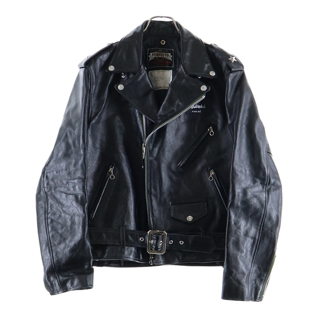 Sacai(サカイ) 22AW ×MADSAKI ×Schott Leather Blouson レザー ダブル ライダース ジャケット ブラック 22-02878M