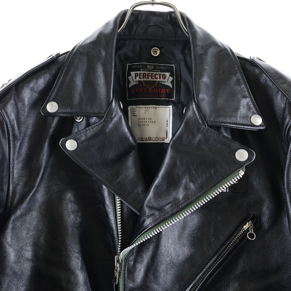 Sacai(サカイ) 22AW ×MADSAKI ×Schott Leather Blouson レザー ダブル ライダース ジャケット ブラック 22-02878M
