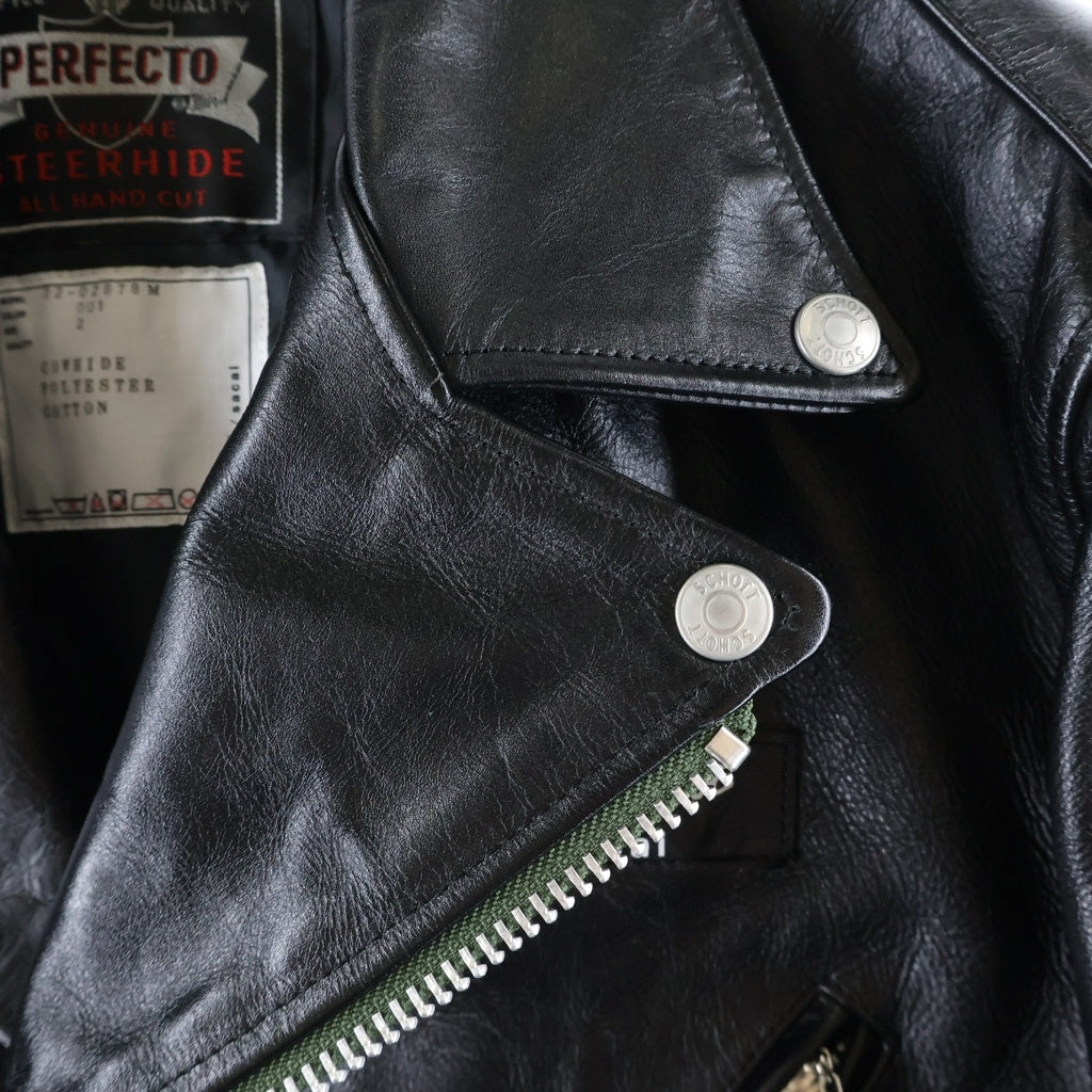 Sacai(サカイ) 22AW ×MADSAKI ×Schott Leather Blouson レザー ダブル ライダース ジャケット ブラック 22-02878M