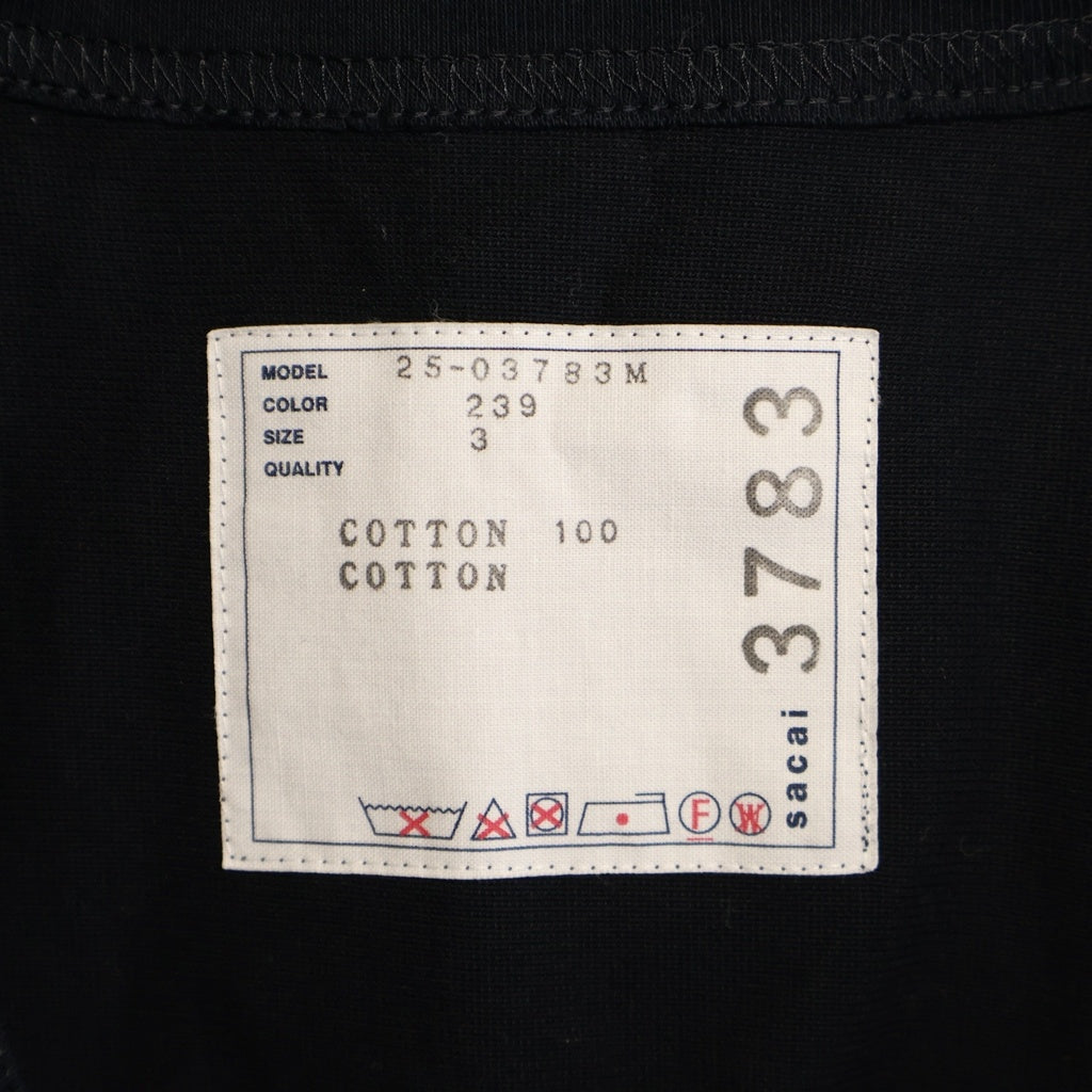Sacai(サカイ) Poplin x Cotton Jersey T-Shirt ポプリン × コットンジャージー 半袖 クルーネック Tシャツ ブラック 25-03783M