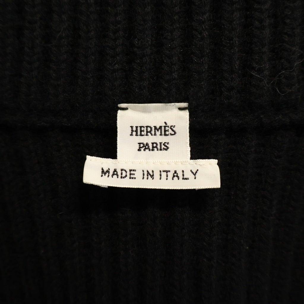 HERMES(エルメス) 22AW Hロゴパッチ ポケット ジップアップ ウール ドライバーズ ニット ジャケット ブラック 2H2204DA