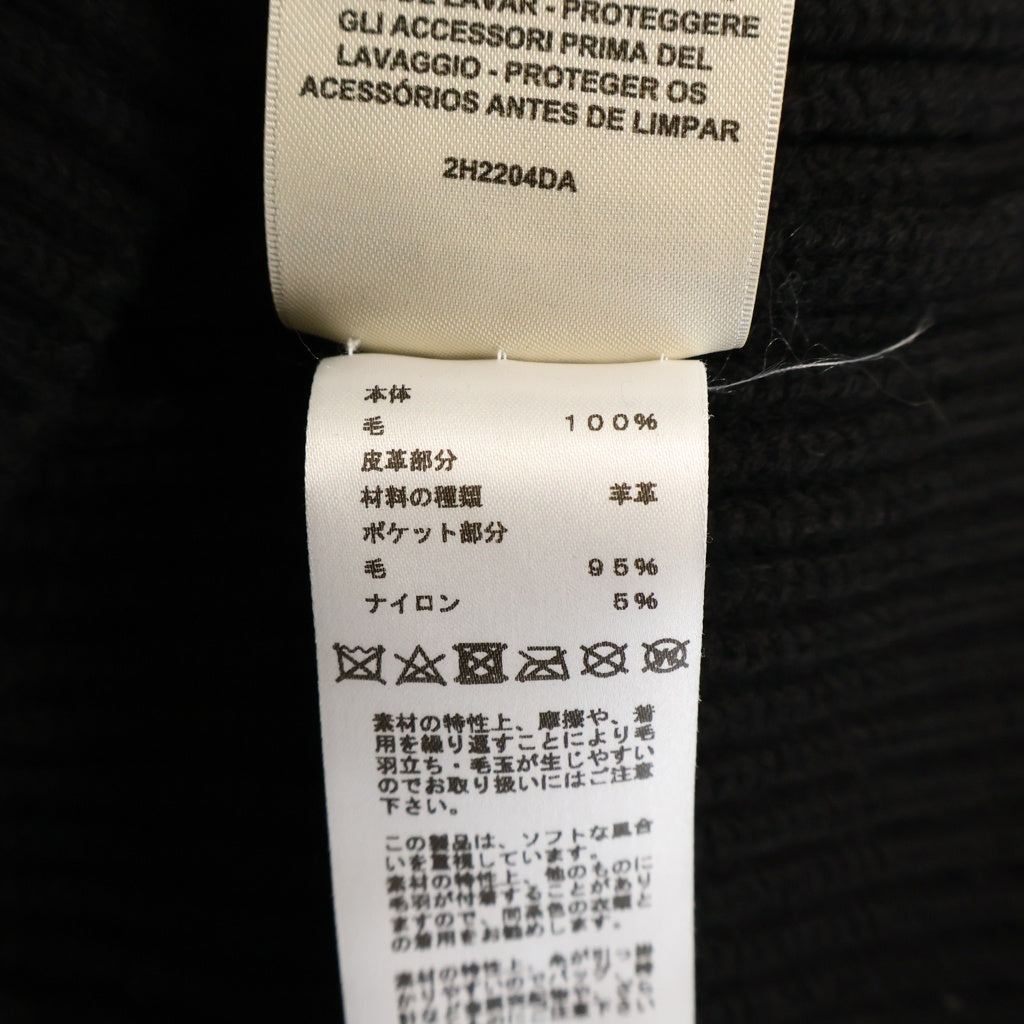 HERMES(エルメス) 22AW Hロゴパッチ ポケット ジップアップ ウール ドライバーズ ニット ジャケット ブラック 2H2204DA