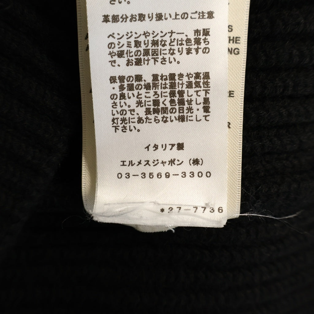 HERMES(エルメス) 22AW Hロゴパッチ ポケット ジップアップ ウール ドライバーズ ニット ジャケット ブラック 2H2204DA