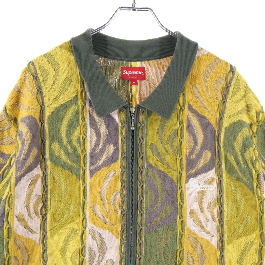SUPREME(シュプリーム) 22SS Abstract Textured Zip Up Polo アブストラクト テクスチャー ジップアップ 半袖ポロシャツ イエロー/グリーン