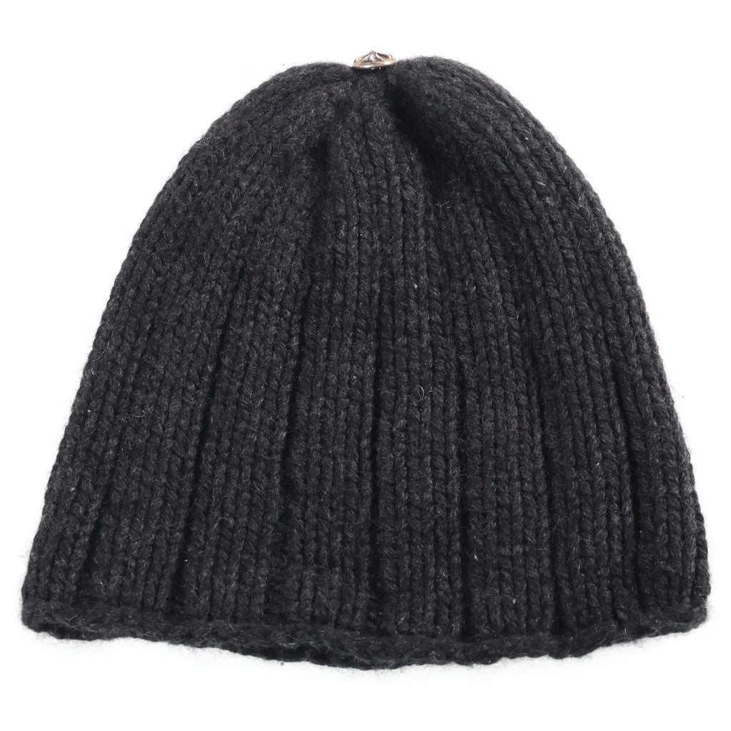 CHROME HEARTS(クロムハーツ) CASHMERE BEANIE クロスパッチ付き カシミヤ クロスボール シングルビーニー ニット帽 ブラック