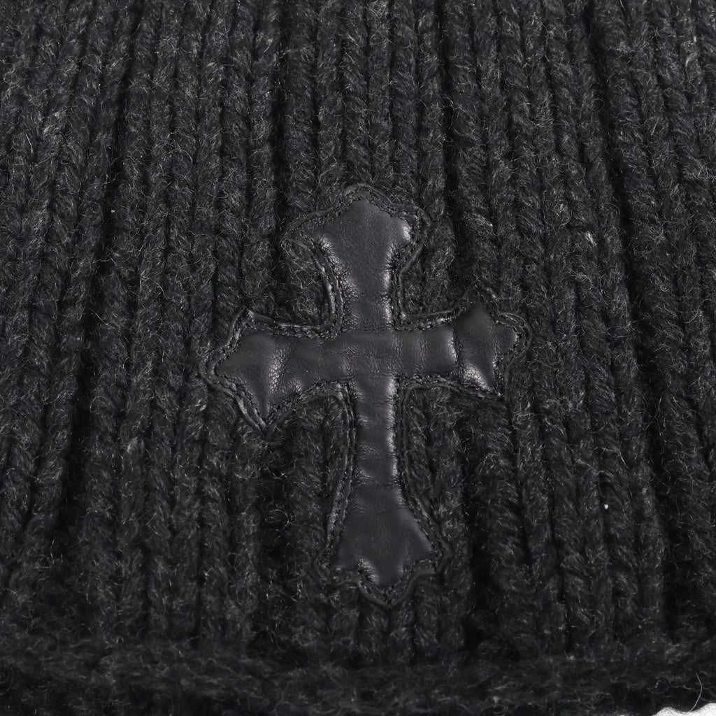 CHROME HEARTS(クロムハーツ) CASHMERE BEANIE クロスパッチ付き カシミヤ クロスボール シングルビーニー ニット帽 ブラック