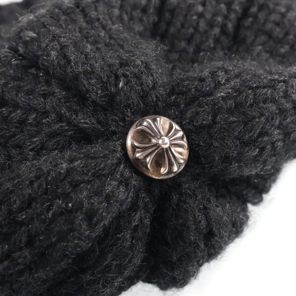 CHROME HEARTS(クロムハーツ) CASHMERE BEANIE クロスパッチ付き カシミヤ クロスボール シングルビーニー ニット帽 ブラック