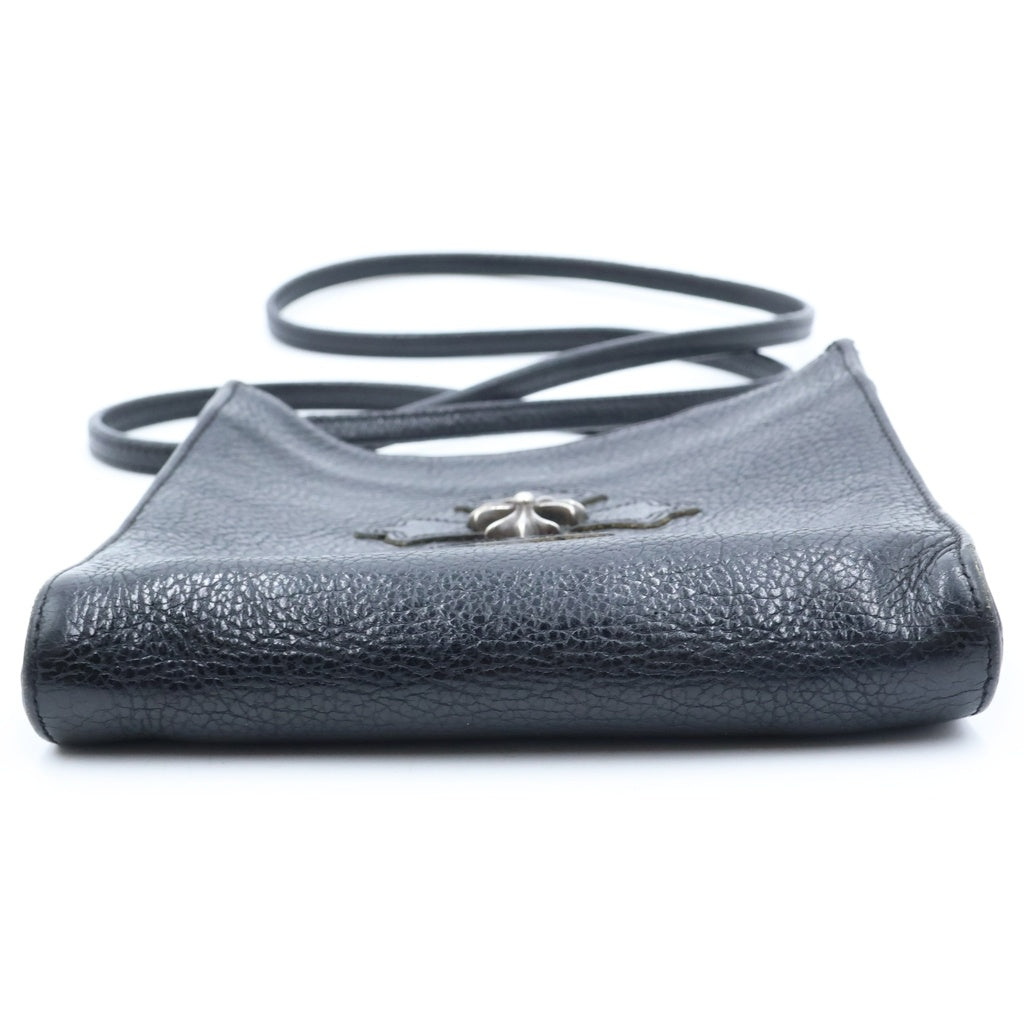 CHROME HEARTS(クロムハーツ) SQ PKT CH CRS スモールCHクロス装飾 スクエアポケット レザーショルダーバッグ ブラック レディース
