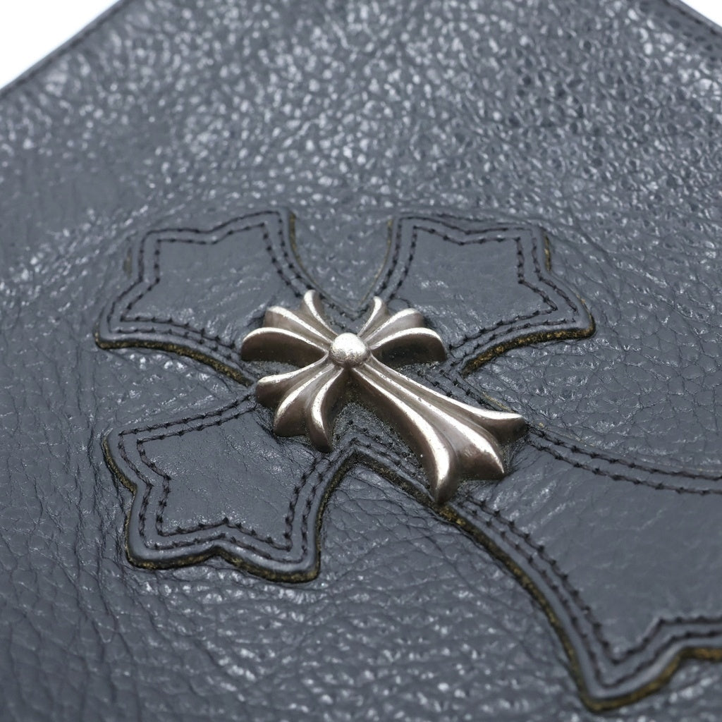 CHROME HEARTS(クロムハーツ) SQ PKT CH CRS スモールCHクロス装飾 スクエアポケット レザーショルダーバッグ ブラック レディース