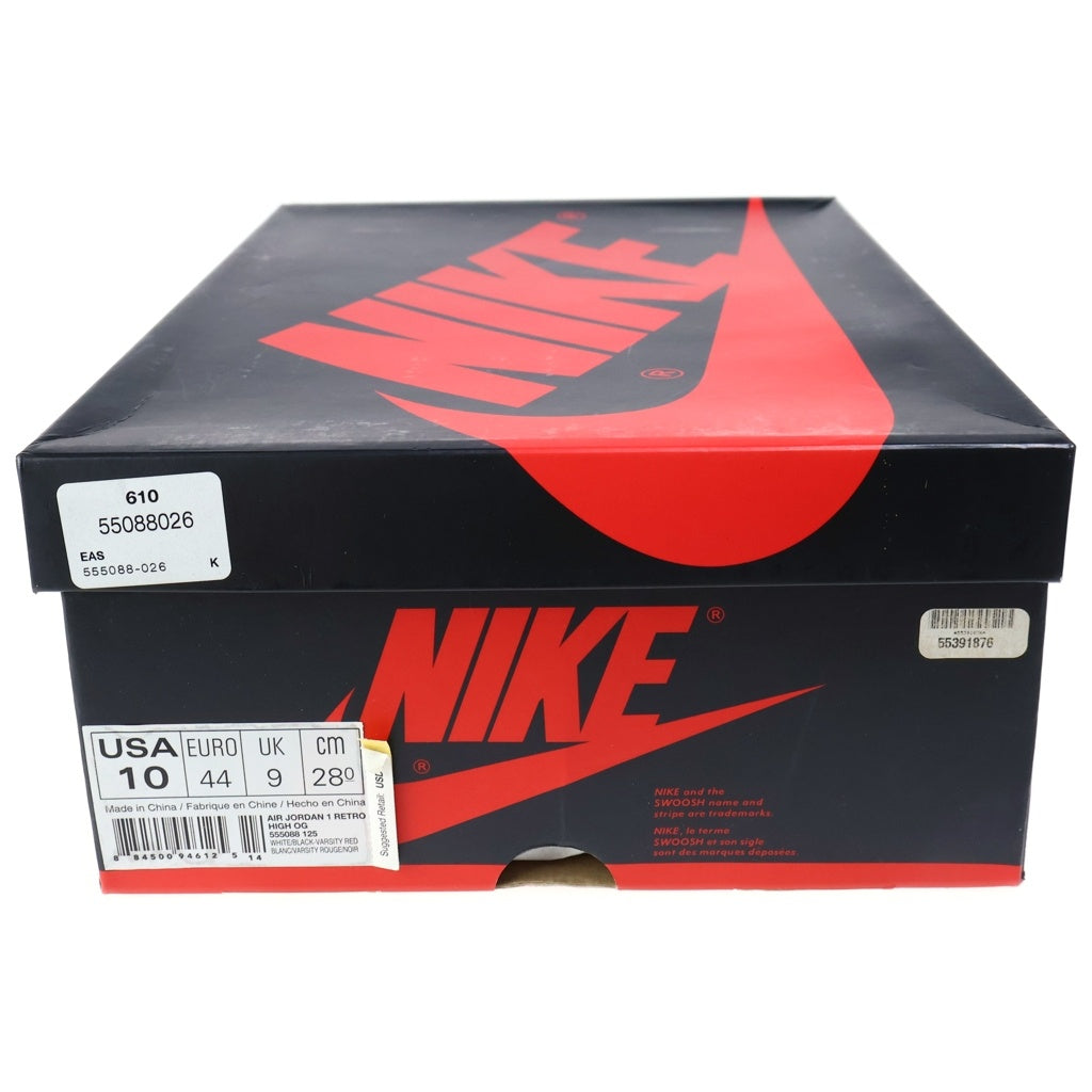 NIKE(ナイキ) AIR JORDAN 1 RETRO HIGH OG BLACK TOE エアジョーダン レトロ ブラックトゥ ハイカットスニーカー ブラック/レッド US10/28cm 555088-125