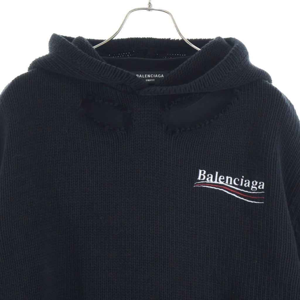 BALENCIAGA(バレンシアガ) 21AW キャンペーンロゴ ダメージニットフーディーセーター ロングスリーブカットソー レイヤード ブラック MK06 662718 T3212