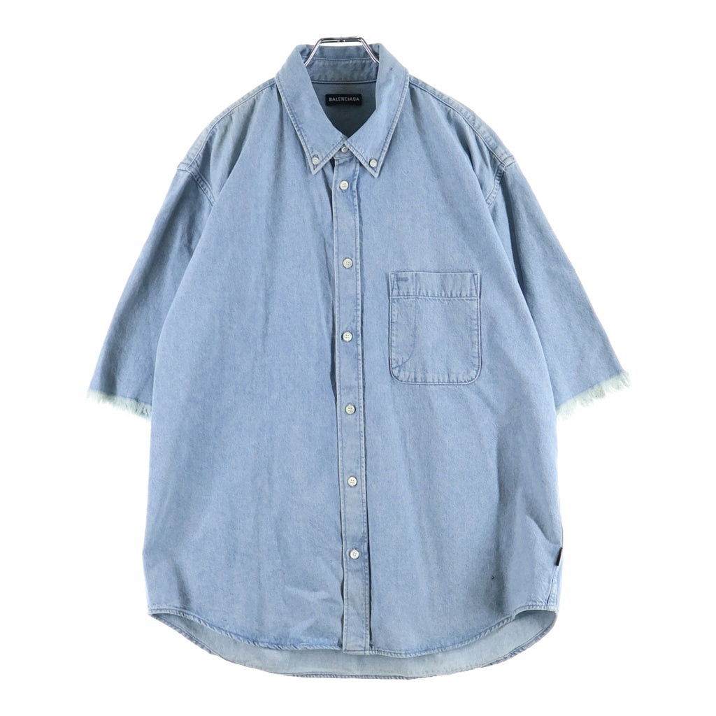 BALENCIAGA(バレンシアガ) 18SS BACK LOGO DENIM SHIRT バックロゴ オーバーサイズ 半袖デニムシャツ インディゴ BC89 571368 TYE24