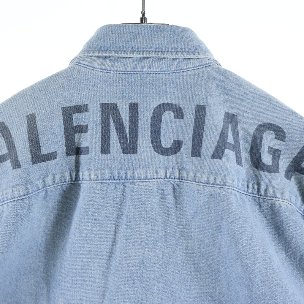 BALENCIAGA(バレンシアガ) 18SS BACK LOGO DENIM SHIRT バックロゴ オーバーサイズ 半袖デニムシャツ インディゴ BC89 571368 TYE24