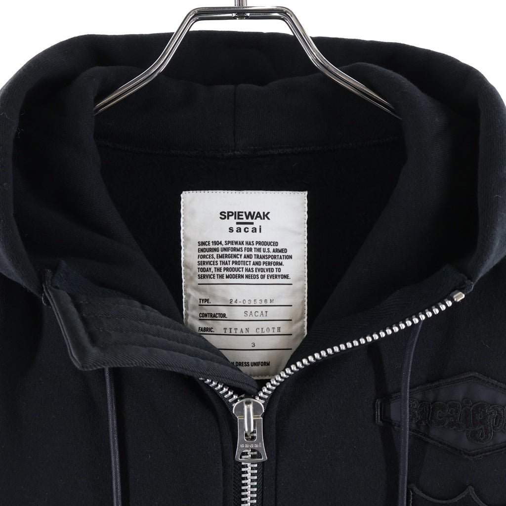 Sacai(サカイ) 24AW ×SPIEWAK Multi Patch Cotton Jersey Hoodie スピワック マルチパッチ コットンジャージフーディ ジップアップパーカー ブラック 24-03536M
