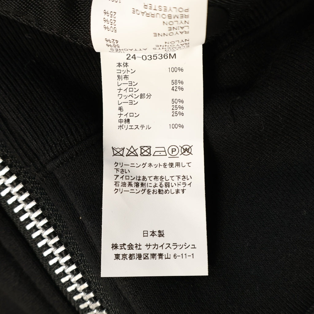 Sacai(サカイ) 24AW ×SPIEWAK Multi Patch Cotton Jersey Hoodie スピワック マルチパッチ コットンジャージフーディ ジップアップパーカー ブラック 24-03536M