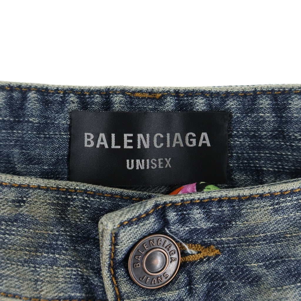 BALENCIAGA(バレンシアガ) 24AW Y2K Stretched Knee Baggy Jeans トライバルプリント ワイドデニムパンツ インディゴ 809360 TRW77