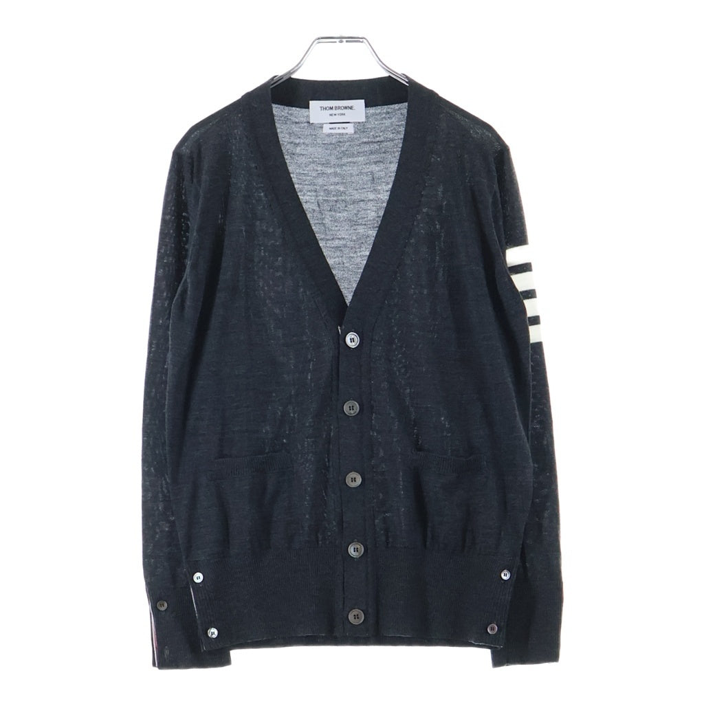 THOM BROWNE(トムブラウン) メリノウール 4-BAR クラシック Vネックニット カーディガン チャコールグレー MKC002A-Y1014022