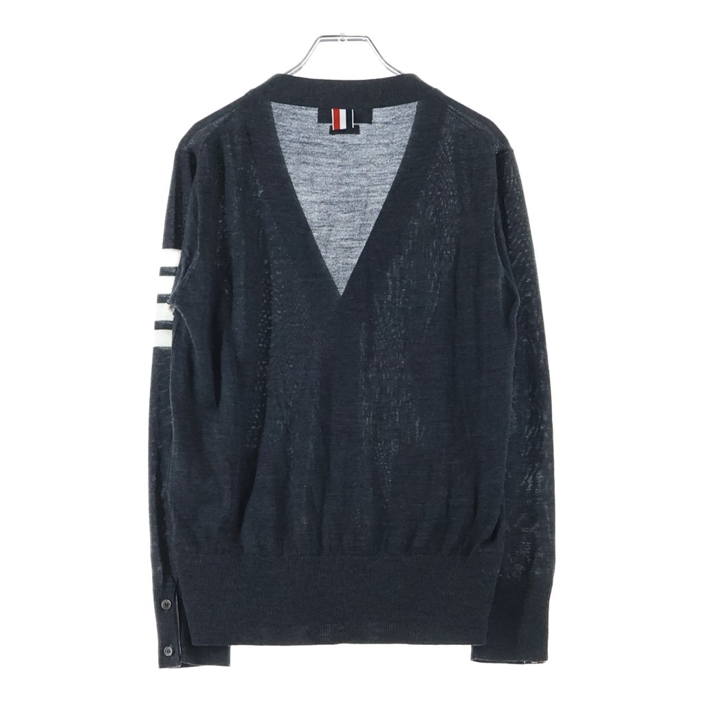 THOM BROWNE(トムブラウン) メリノウール 4-BAR クラシック Vネックニット カーディガン チャコールグレー MKC002A-Y1014022