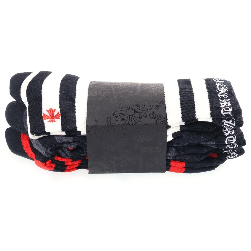 CHROME HEARTS(クロムハーツ) CHプラス刺繍 ボーダー ソックス 靴下 3足セット ブラック/レッド/ホワイト