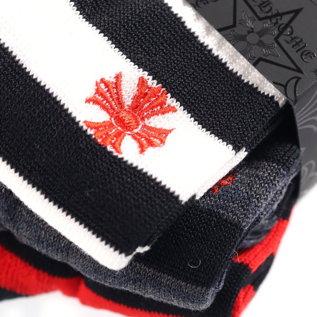 CHROME HEARTS(クロムハーツ) CHプラス刺繍 ボーダー ソックス 靴下 3足セット ブラック/レッド/ホワイト