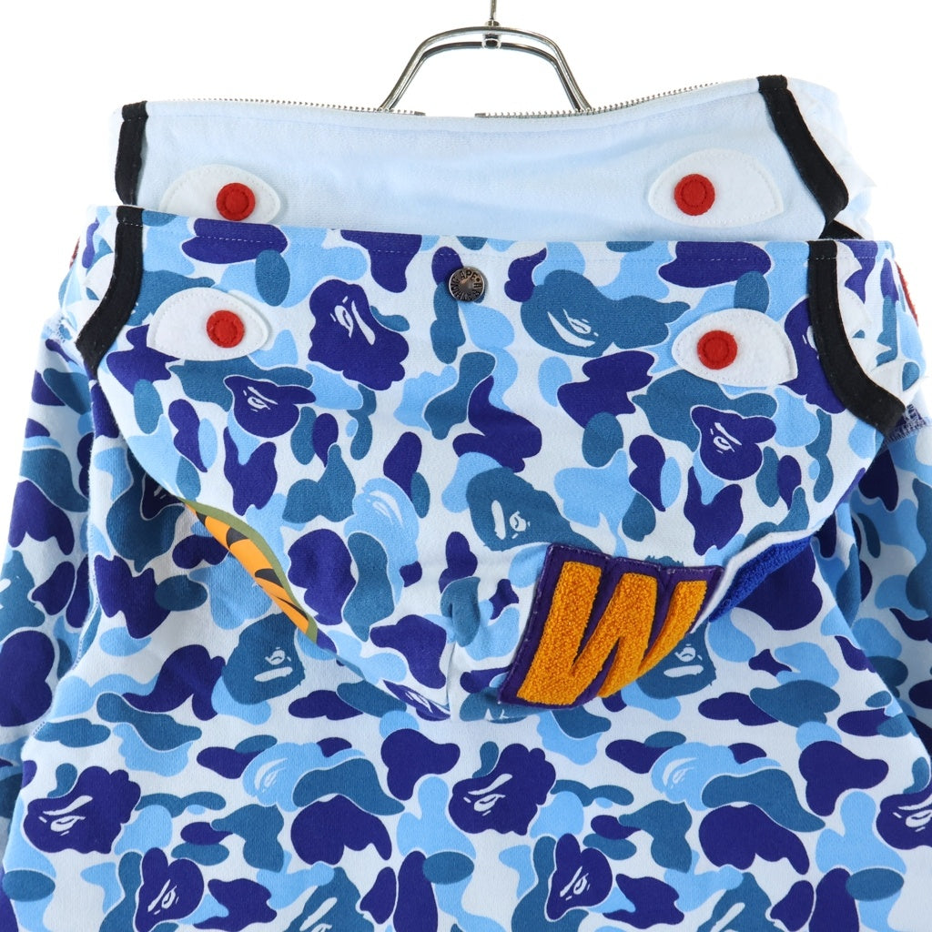 A BATHING APE(アベイシングエイプ) AMO DUBLE SHARK HOODIE アモ シャーク ジップアップ パーカー ブルー レディース