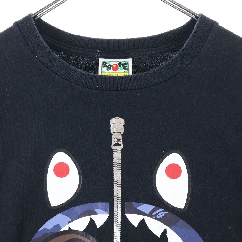 A BATHING APE(アベイシングエイプ) SHARK ZIP S/S TEE シャークジッププリント クルーネック 半袖Tシャツ ブラック レディース 002TEJ301005M