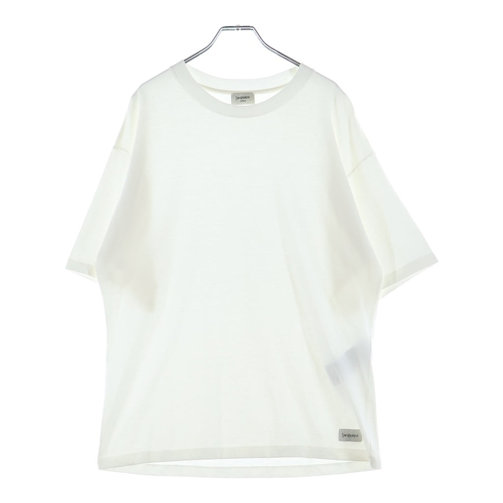 SAINT LAURENT PARIS(サンローランパリ) 裾ロゴ スクエアパッチ 無地 半袖 クルーネック Tシャツ ホワイト 798933 Y37RY