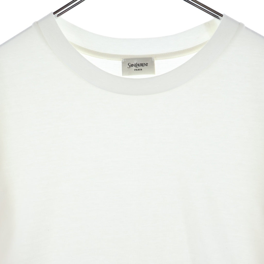 SAINT LAURENT PARIS(サンローランパリ) 裾ロゴ スクエアパッチ 無地 半袖 クルーネック Tシャツ ホワイト 798933 Y37RY