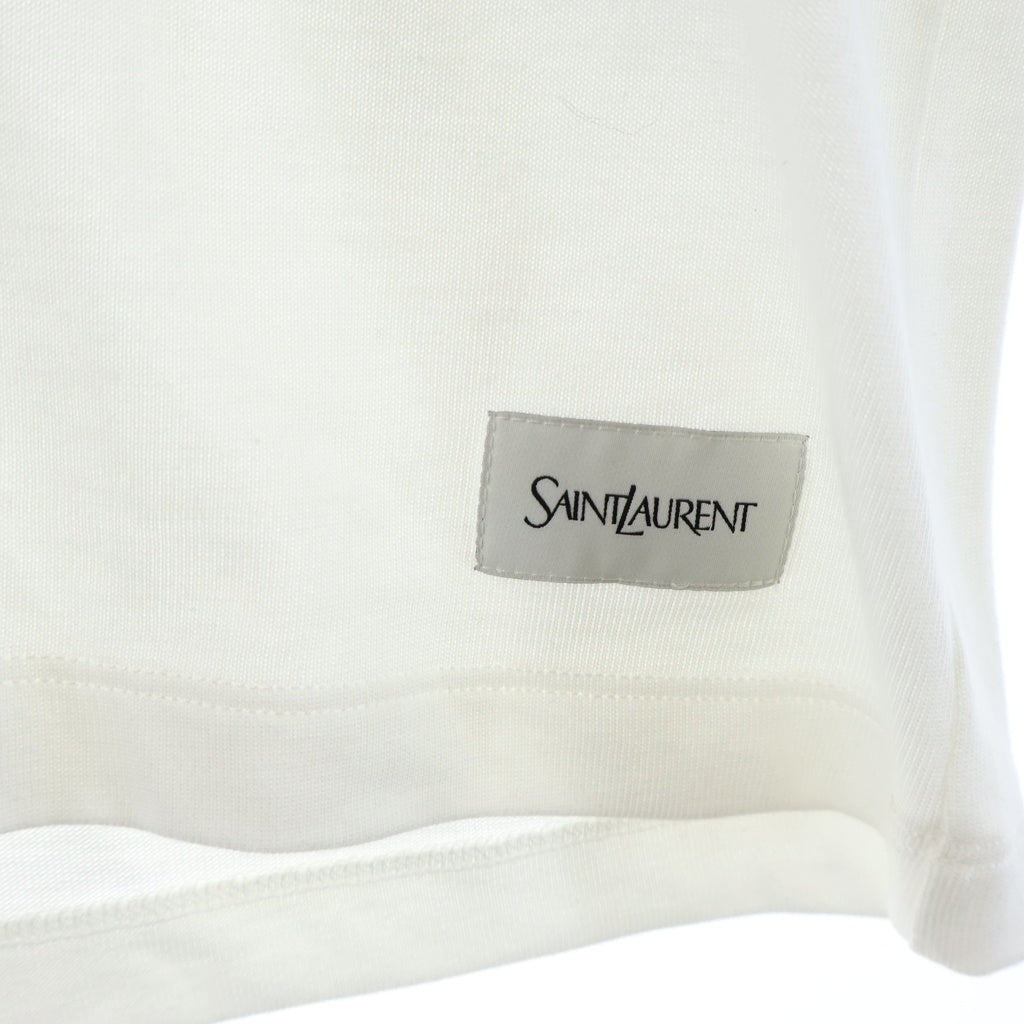 SAINT LAURENT PARIS(サンローランパリ) 裾ロゴ スクエアパッチ 無地 半袖 クルーネック Tシャツ ホワイト 798933 Y37RY