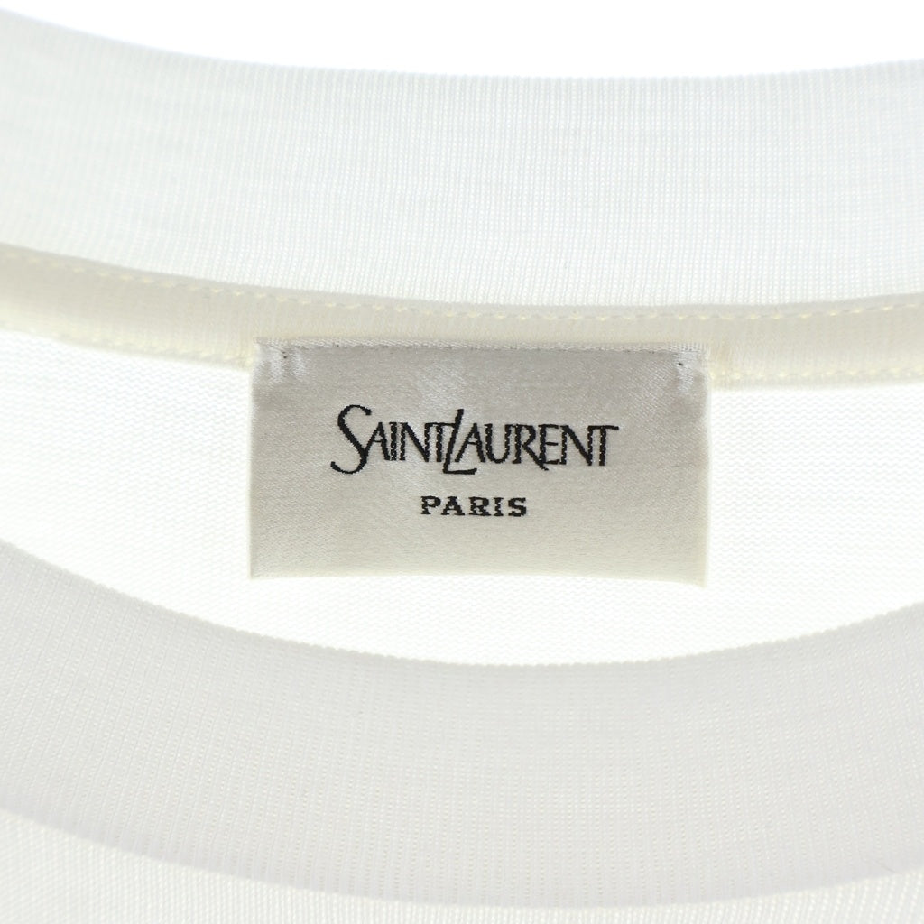 SAINT LAURENT PARIS(サンローランパリ) 裾ロゴ スクエアパッチ 無地 半袖 クルーネック Tシャツ ホワイト 798933 Y37RY