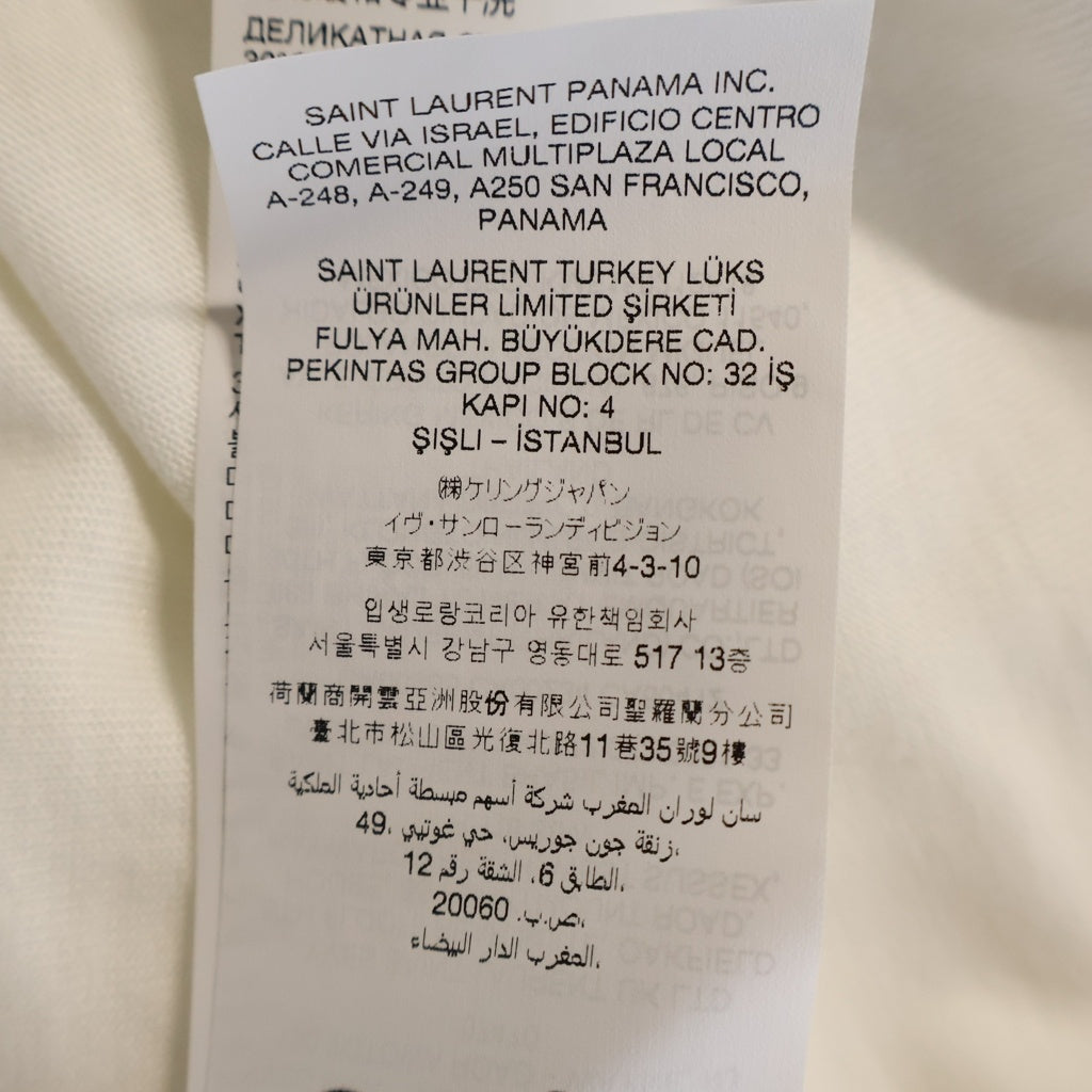 SAINT LAURENT PARIS(サンローランパリ) 裾ロゴ スクエアパッチ 無地 半袖 クルーネック Tシャツ ホワイト 798933 Y37RY