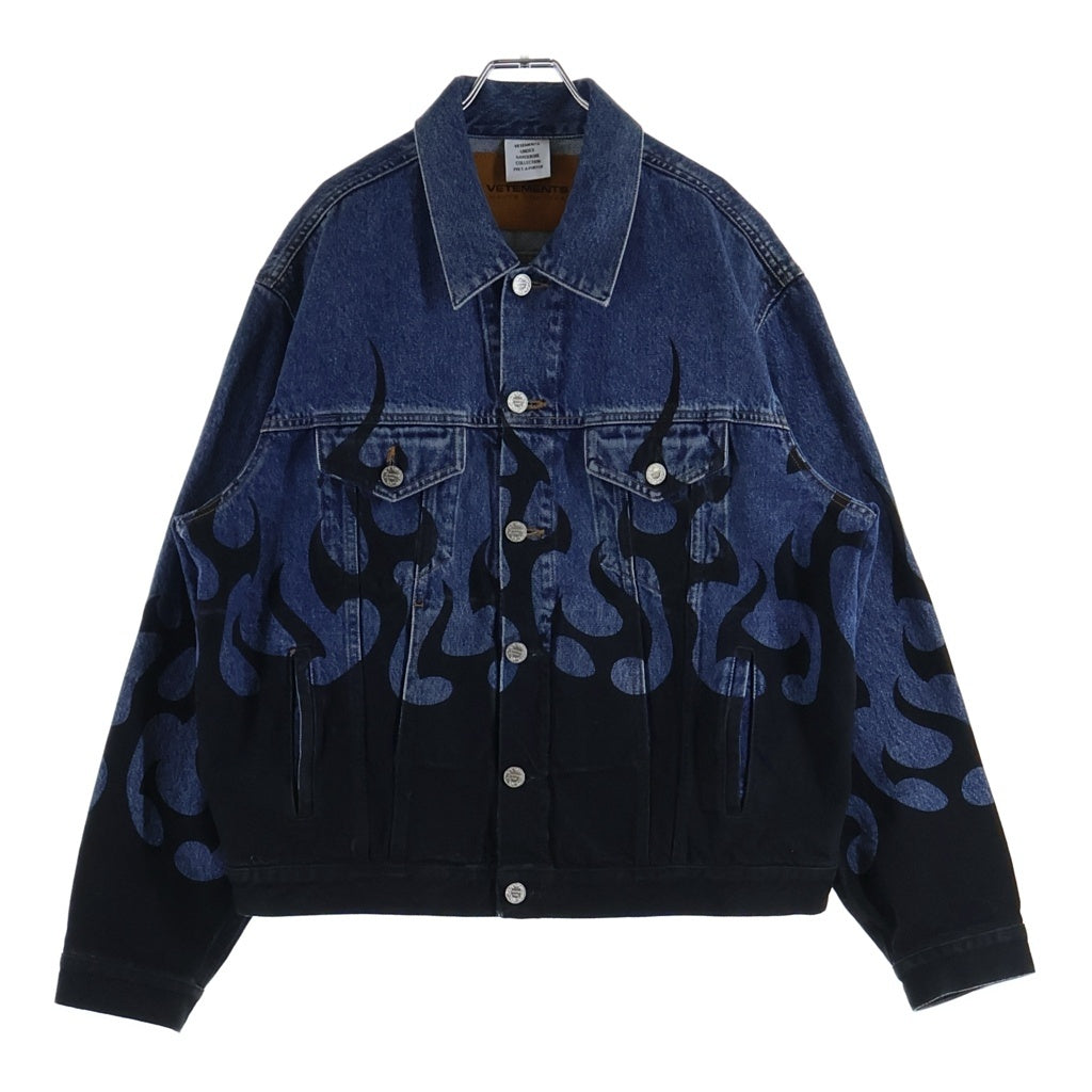 VETEMENTS(ヴェトモン) ブラックファイヤーパターン デニムジャケット Gジャン インディゴ/ブラック