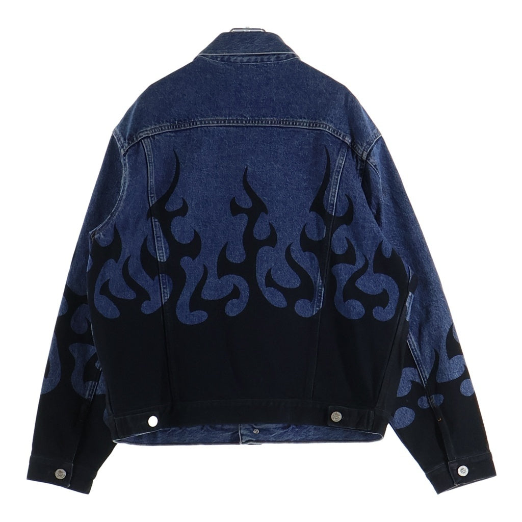 VETEMENTS(ヴェトモン) ブラックファイヤーパターン デニムジャケット Gジャン インディゴ/ブラック