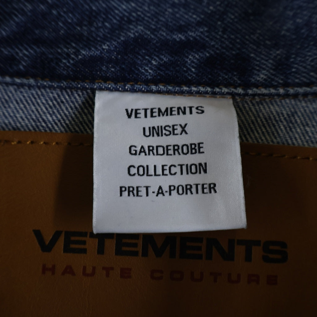 VETEMENTS(ヴェトモン) ブラックファイヤーパターン デニムジャケット Gジャン インディゴ/ブラック