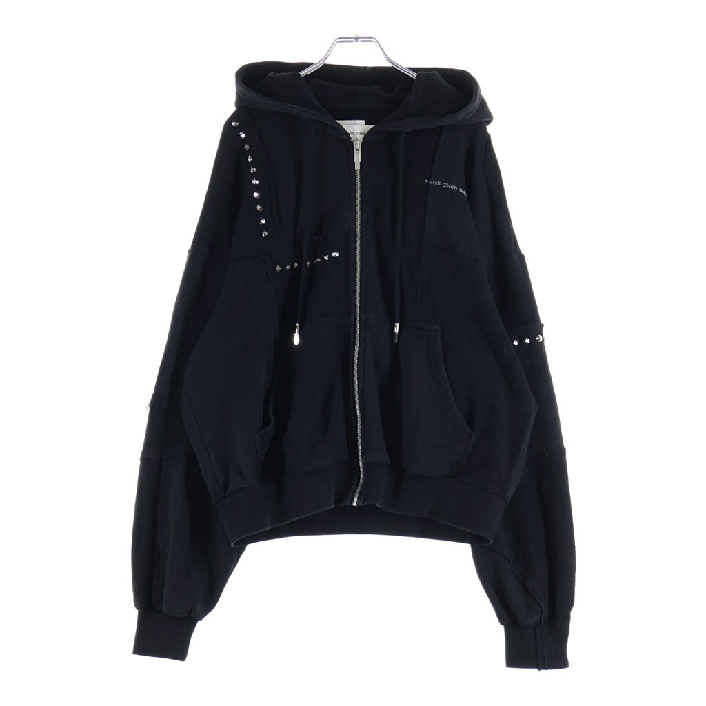 Feng Chen Wang(フェン チェン ワン) Dem Sound Zip-up Fooded スタッズ ジップアップパーカー フーディー ブラック FMS17HD01