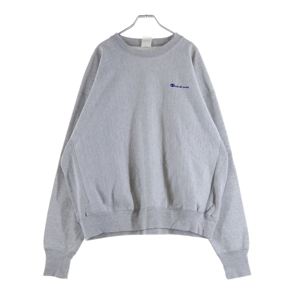 SAINT MICHAEL(セントマイケル) 23AW × Champion チャンピオン ロゴ刺繍 クルーネック 長袖スウェット トレーナー グレー SM-A23-0000-026