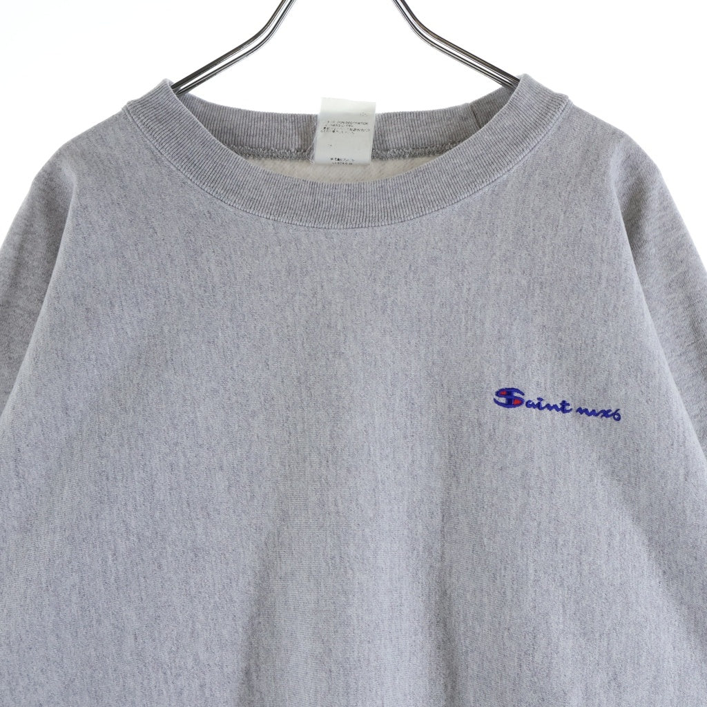 SAINT MICHAEL(セントマイケル) 23AW × Champion チャンピオン ロゴ刺繍 クルーネック 長袖スウェット トレーナー グレー SM-A23-0000-026