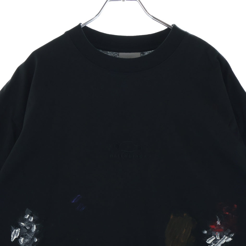 BALENCIAGA(バレンシアガ) ロゴ刺繍 ペイント加工 オーバーサイズTシャツ ブラック