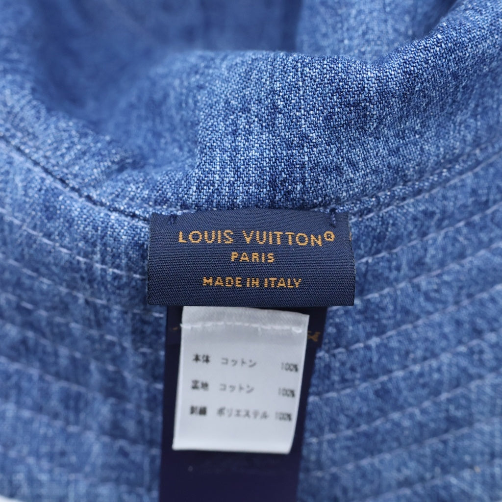 LOUIS VUITTON(ルイヴィトン) 25SS ダミエ リバーシブル ロゴ刺繍 コットン バケットハット インディゴ M5050L