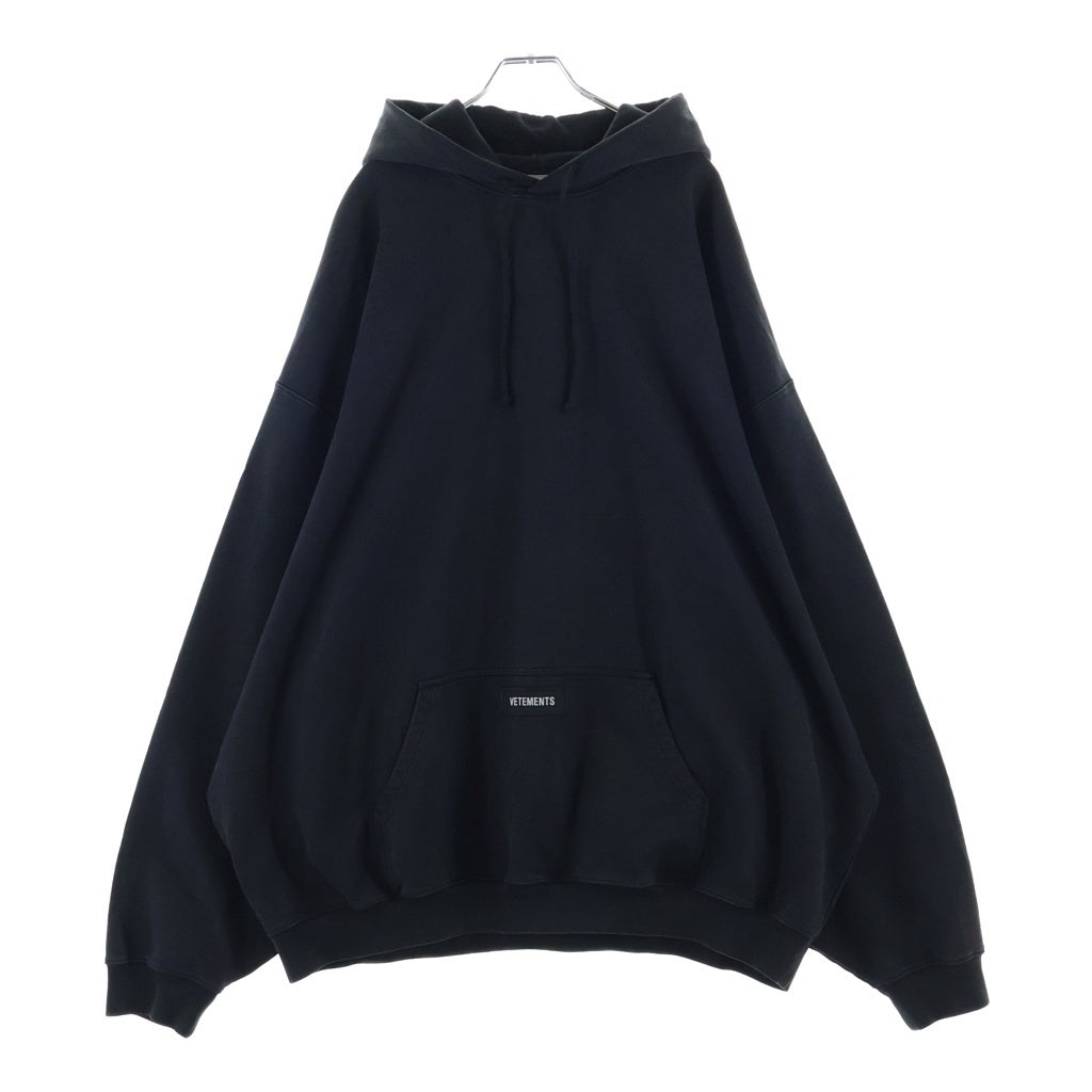 VETEMENTS(ヴェトモン) 24AW Woven Label Logo Hoodie ロゴ入り プルオーバーパーカー ブラック UA65HD280B
