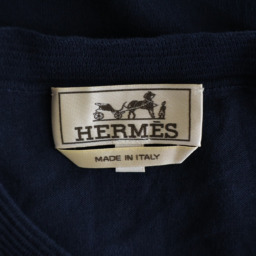 HERMES(エルメス) 裾ボーダー ニットTシャツ 半袖 クルーネック カットソー ネイビー