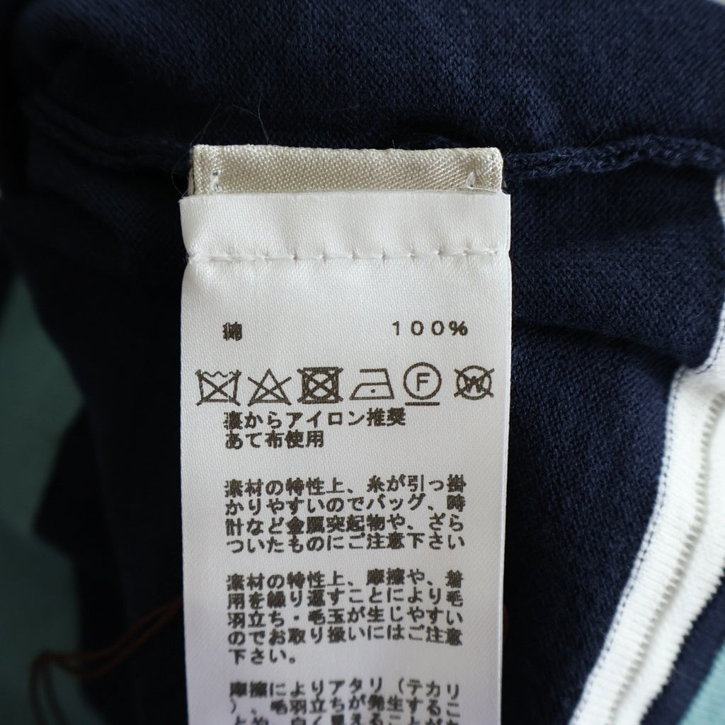 HERMES(エルメス) 裾ボーダー ニットTシャツ 半袖 クルーネック カットソー ネイビー