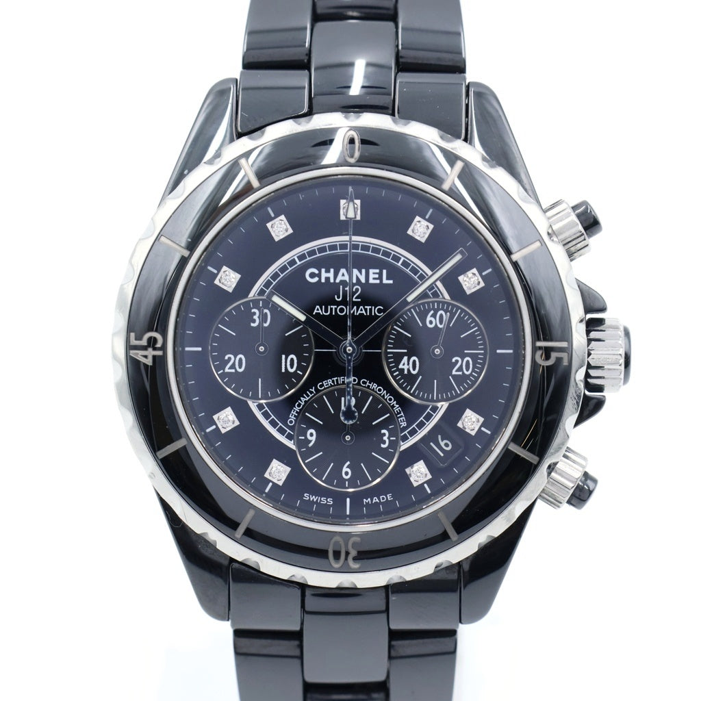 CHANEL(シャネル) J12 クロノグラフ 黒文字盤 9Pダイヤ セラミック 自動巻き 腕時計 ブラック H2419