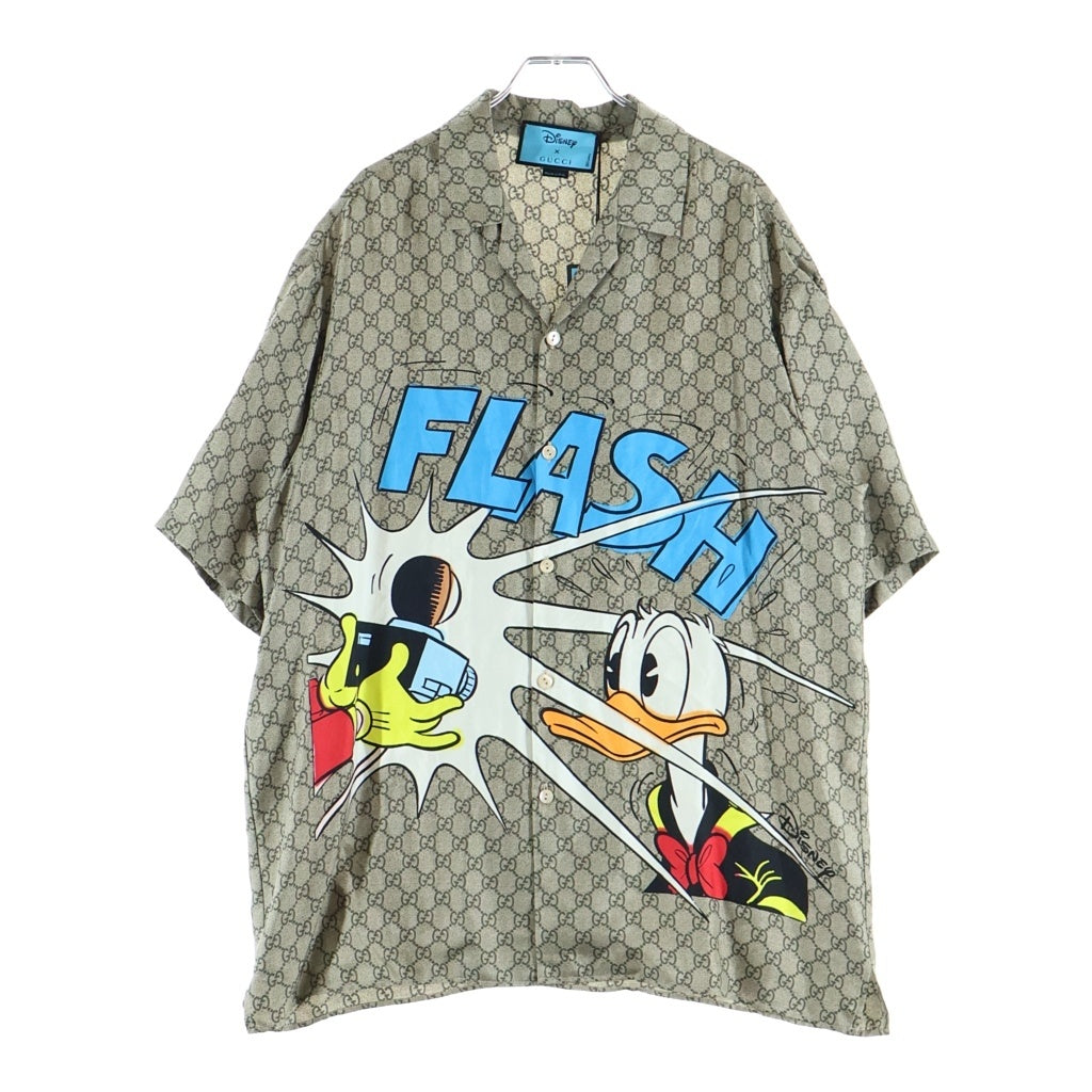 GUCCI(グッチ) ×Disney Flash Print Silk Short Sleeve Shirt ディズニー フラッシュプリント シルク 半袖シャツ GGスプリーム ベージュ 646446 ZAGCN