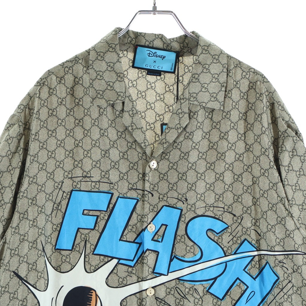 GUCCI(グッチ) ×Disney Flash Print Silk Short Sleeve Shirt ディズニー フラッシュプリント シルク 半袖シャツ GGスプリーム ベージュ 646446 ZAGCN