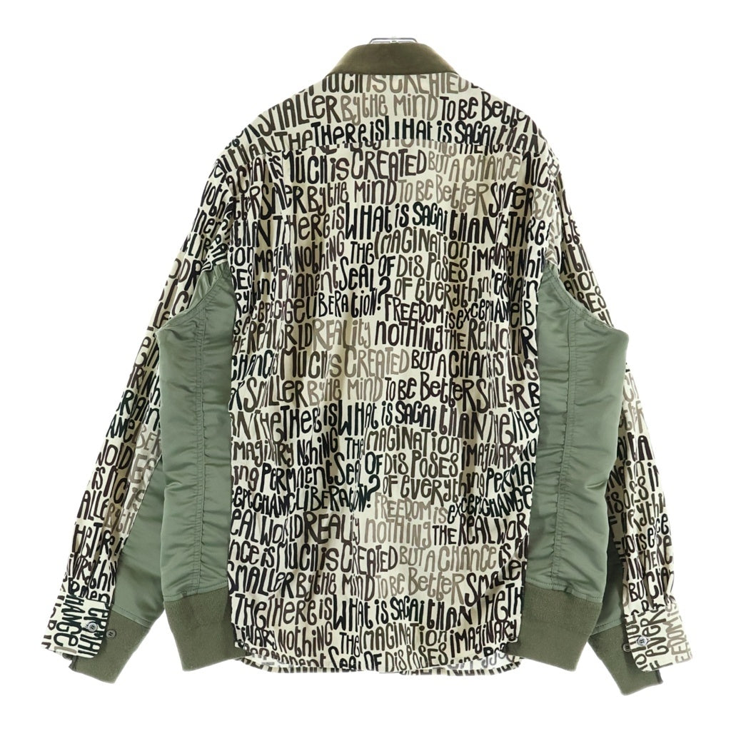 Sacai(サカイ) Message Print Hybrid Shirt MA-1 メッセージプリント ナイロン切替 コーデュロイシャツジャケット カーキ 21-02656M